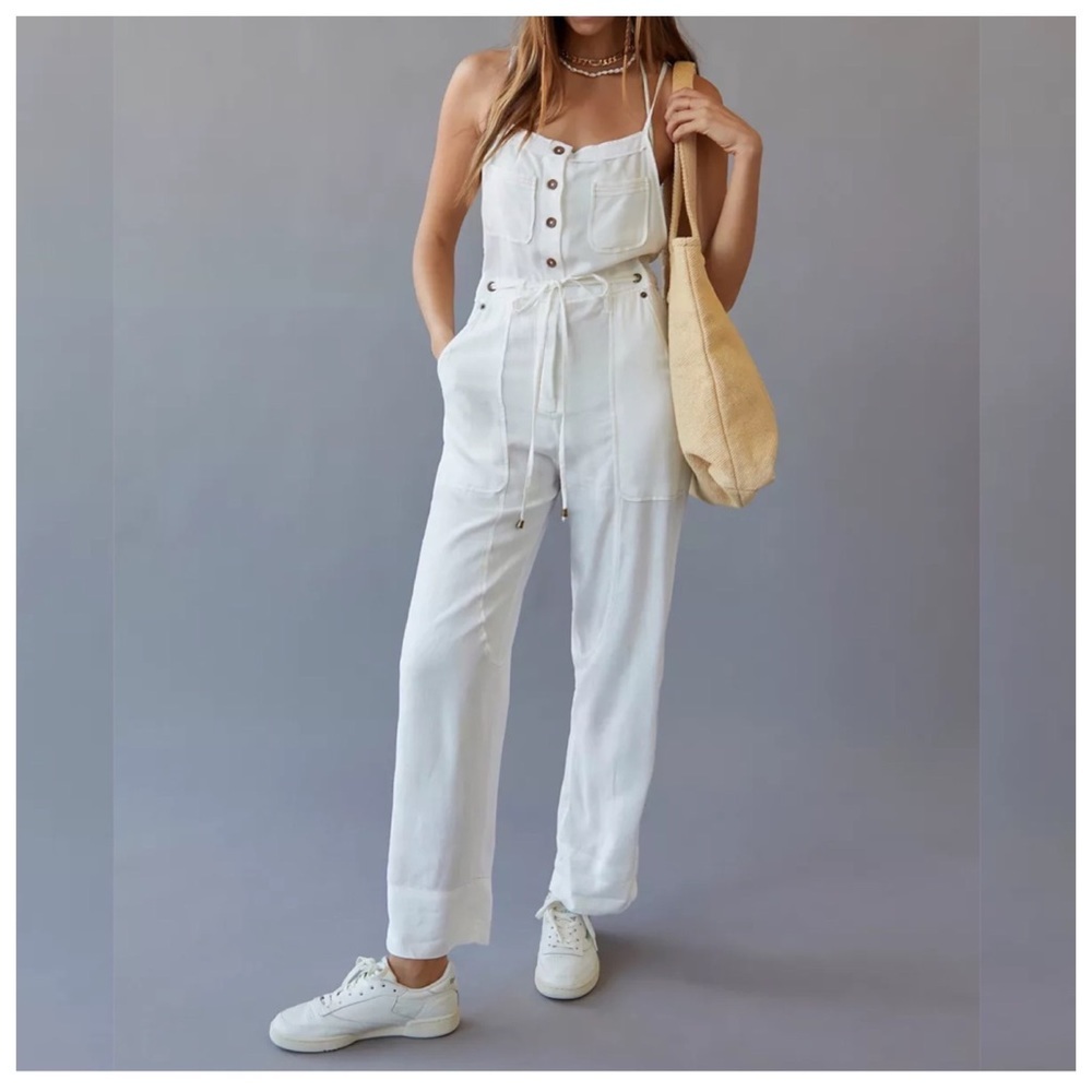 BDG Bailey white linen overalls